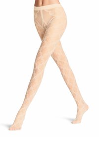 Collant nudi con un delicato motivo floreale, materiale trasparente e finitura liscia, dotati di una morbida vita per il massimo comfort.