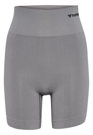 Grijze performance shorts met een brede elastische tailleband, een gladde textuur en een aansluitend ontwerp. Voorzien van een logo aan de bovenlinkerkant.