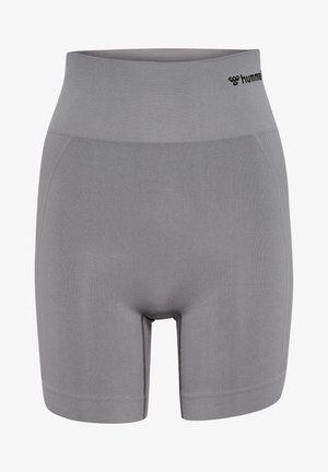 Grijze performance shorts met een brede elastische tailleband, een gladde textuur en een aansluitend ontwerp. Voorzien van een logo aan de bovenlinkerkant.