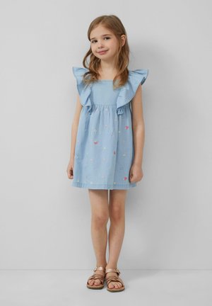 KURZES MIT SMOK-DETAIL UND ALL-OVER-STICKEREI - Denim dress - blau