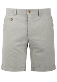 Ljusgrå shorts med ett strukturerat mönster, som har knappstängning, en sidficka och rullade fållar för en skräddarsydd look.