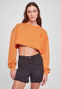 Urban Classics CROPPED FLOWER EMBROIDERY TERRY CREW - Sudadera - vintageorange
