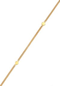 Bracelet en chaîne dorée avec des maillons entrelacés, ornée d'accents ronds lisses positionnés à intervalles le long de sa longueur.