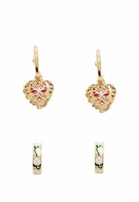 SET OF 2 PAIRS OF PAINTED HEART - Korvakorut - gold coloured