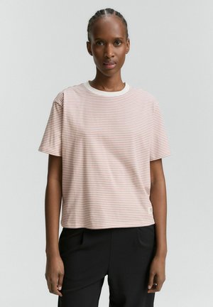 TOM TAILOR DENIM BOXY - Basic T-shirt - dusty rose white stripe