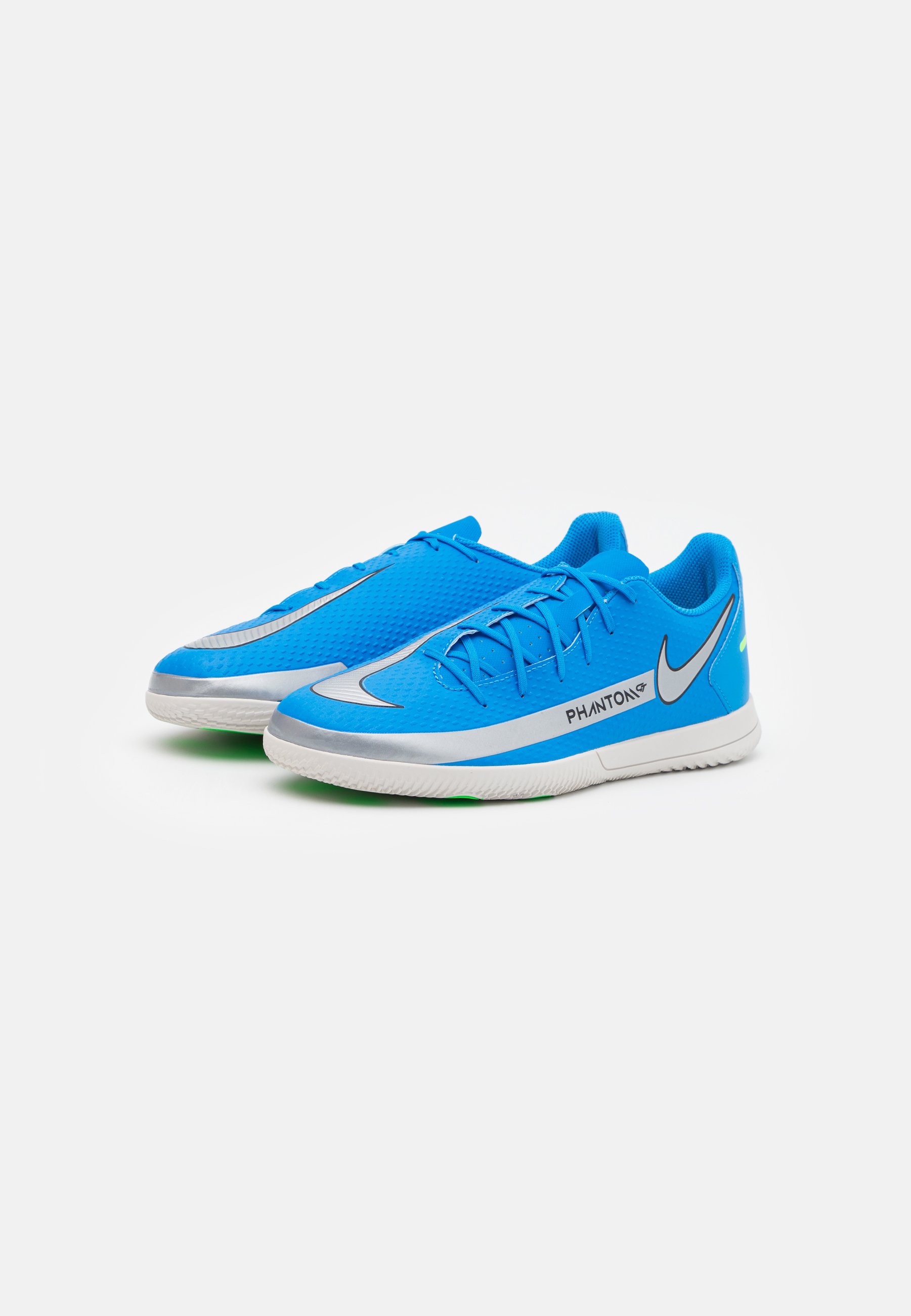 Nike Performance PHANTOM GT CLUB IC - Zaalvoetbalschoenen - photo  blue/metallic silver/rage green/Blauw - Zalando.nl