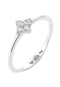 Sølv ring med en tynd skæft og en klynge af fire runde klare sten sat i en kæringsindstilling, mærket "925 Ag" på den indre skæft.