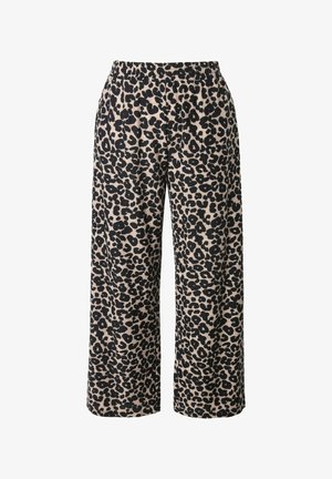 Leopardprint wijde broek met een elastische tailleband, gemaakt van een zachte stof in beige en zwarte kleuren, met een losse, casual pasvorm.
