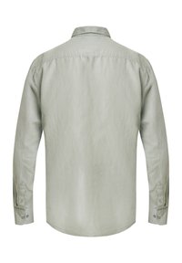 Svetle zelená dlouhá košile s límcem na knoflíky. Disponuje hladkým materiálem, šitými švy a knoflíkovými manžetami. Jednoduchý design na zadní straně.