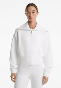 OYSHO - RIB HIGH COLLAR - Majica s kapuljačom i patentnim zatvaračem - white Minijatura 1