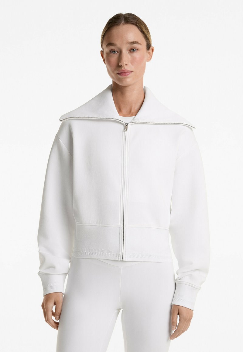 OYSHO - RIB HIGH COLLAR - Majica s kapuljačom i patentnim zatvaračem - white, Povećaj