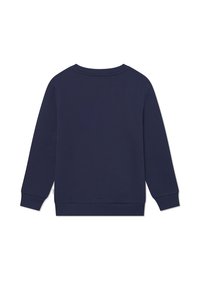 Marineblå hettegenser med rund hals, lange ermer og ribbestrikkede mansjetter og nederkant. Laget av myk, teksturert stoff i ensfarget design.