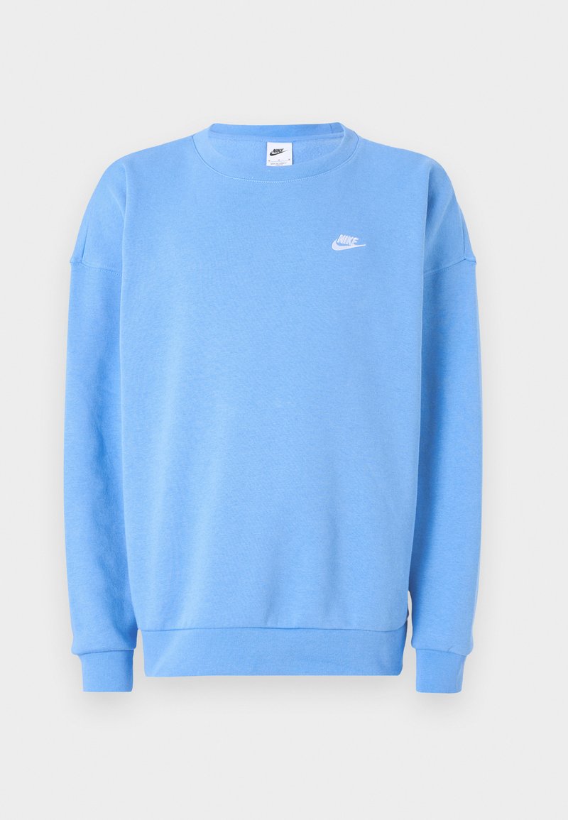 Lichtblauwe sweater van een zachte katoenmix met geribde manchetten en zoom; heeft een klein wit Nike-logo op de borst.