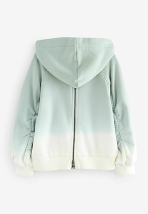 Hætte sweatshirt med et gradientdesign, der går fra lys grøn til hvid. Fremstillet af blødt stof, med en central lynlås og ribbede mansjetter.