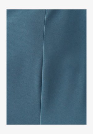 Teal fabric with a smooth texture, featuring a slight sheen. The fabric is folded, showing a seam and continuous surface without patterns.