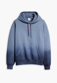 Felpa con cappuccio blu sfumato, dotata di tasca anteriore, cappuccio regolabile con cordino e logo rosso "LEVI'S" sul petto. Tessuto morbido in misto cotone.