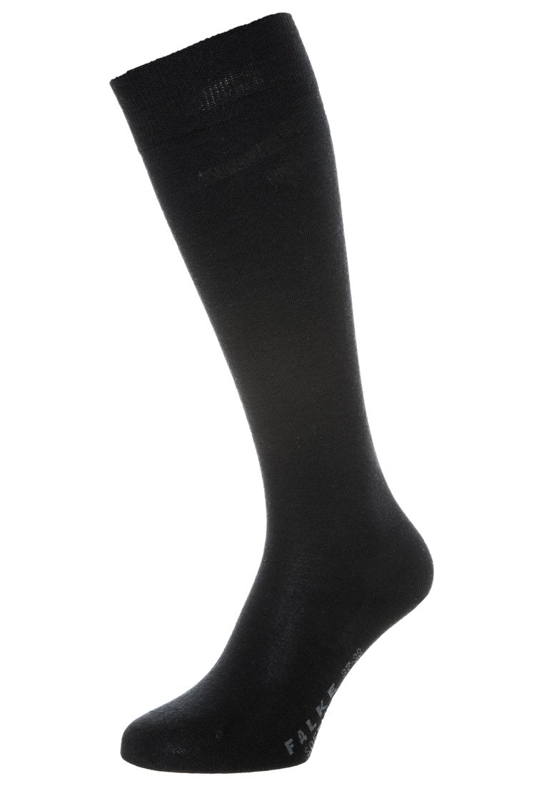 Calzini neri fino al ginocchio realizzati in un materiale liscio ed elastico. Presentano un logo discreto alla caviglia, con un design aderente e senza cuciture.