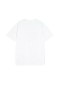 Biała bawełniana koszulka z krótkim rękawem, z okrągłym dekoltem i gładkim tyłem, o luźnym kroju, bez widocznego logo czy wzorów.