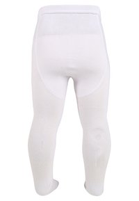 Hvite leggings laget av elastisk stoff, med en glatt tekstur og tett passform uten synlige mønstre eller hardware-detaljer.