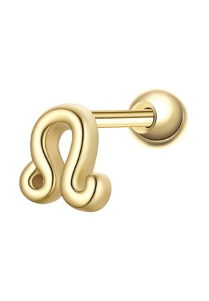 Pendiente de barra metálica dorada con un símbolo estilizado y liso del zodiaco Leo como pieza decorativa frontal.