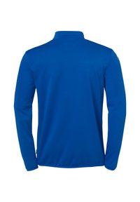 Langærmet skjorte i levende blå, lavet af glat syntetisk materiale. Stående krave, skræddersyet pasform, uden synlige logoer eller mønstre.