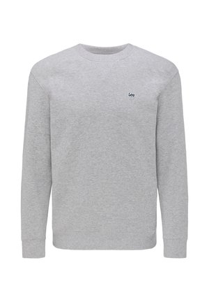 Sweat-shirt gris clair à col rond avec manches longues et petit logo noir "Lee" sur le côté gauche de la poitrine.