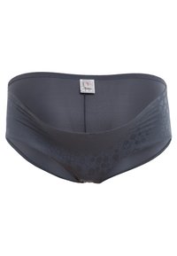 Culottes pour femme gris foncé en tissu lisse et semi-transparent. Présente un motif circulaire subtil et un design de taille confortable.
