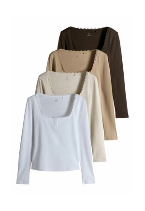 THE SET, 4 PACK LACE HENLEY LONG SLEEVE T-SHIRTS - Camiseta de manga larga - brown oat marl neutral white