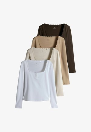 THE SET, 4 PACK LACE HENLEY LONG SLEEVE T-SHIRTS - Camiseta de manga larga - brown oat marl neutral white