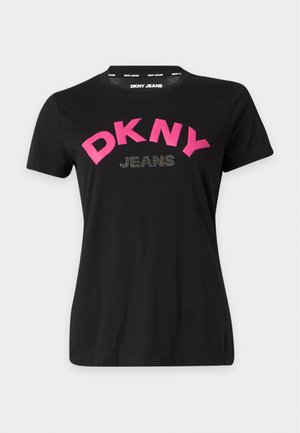 DKNY, ARCHED LOGO CREW NECK TEE - Тениска с щампа - black/festive pink