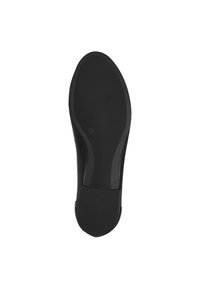Suela de zapato de goma negra con textura suave, forma redondeada y ligero arco. Presenta un patrón de tracción y marcador de tamaño.