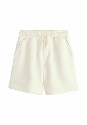 Lässige Shorts in Cremefarbe mit elastischem Bund und Kordelzug, ausgestattet mit Seitentaschen und einem entspannten Schnitt.