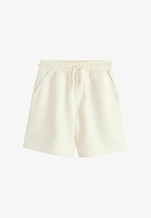 Lässige Shorts in Cremefarbe mit elastischem Bund und Kordelzug, ausgestattet mit Seitentaschen und einem entspannten Schnitt.