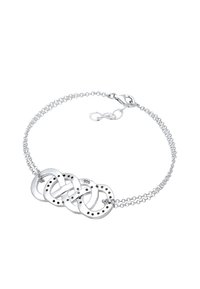 Silverfärgad kedjearmband som har fyra sammanlänkade cirkulära segment med utskurna mönster och en lobster-låsning. Stämplad "925".