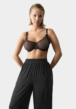 MURCIA SHEER & LACE WIRED DEMI CUP BRA (F-H). - Bygel-bh - black