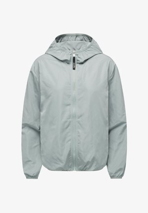 Svijetlo zelena, lagana vjetrovka s kapuljačom, elastičnim manšetama i prednjim patentnim zatvaračem. Glatka tekstura i minimalistički dizajn.