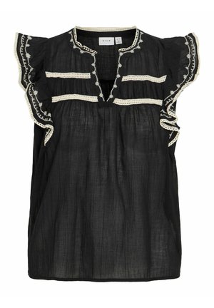 VILA, TOP VOJORANA SPLIT NECK - Blouse - black beauty