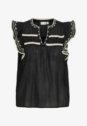 VILA, TOP VOJORANA SPLIT NECK - Blouse - black beauty