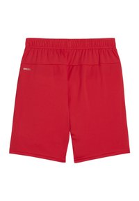 Pantalones cortos deportivos rojos con cintura elástica, elaborados con una tela ligera que absorbe la humedad. Incluyen el logo "DRYCELL" en blanco.