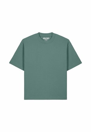 Unisex T-shirt met korte mouwen en een ronde hals in gedempt groen, met een relaxte pasvorm en een MIRÀ PARIS-label binnen in de kraag.