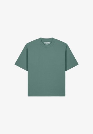 Unisex T-shirt met korte mouwen en een ronde hals in gedempt groen, met een relaxte pasvorm en een MIRÀ PARIS-label binnen in de kraag.