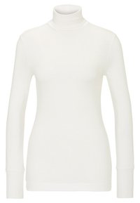 Witte lange mouwen turtleneck top van gladde stof, met een aansluitend ontwerp en rekbare manchetten, wat een slanke silhoette creëert.