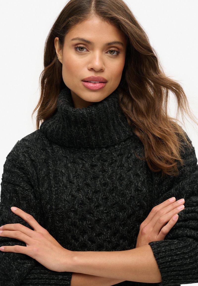 Superdry Co ROLL NECK CABLE Shift dress black twist/black