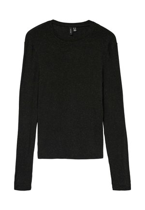 Maglietta nera a maniche lunghe realizzata in tessuto morbido e testurizzato. Presenta un collo rotondo e una linea dritta. Design minimale senza abbellimenti visibili.