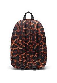Sac à dos avec un motif léopard texturé noir et marron. Comprend des bretelles rembourrées, une poignée supérieure et une silhouette épurée.