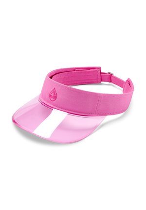 Roze vizier met een zachte stoffen band, een doorzichtige plastic rand en een geborduurd vlamlogo. Verstelbare band aan de achterkant voor een goede pasvorm.