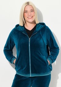 Ulla Popken FLOWER MOTIF  - Sudadera con cremallera - dark petrol