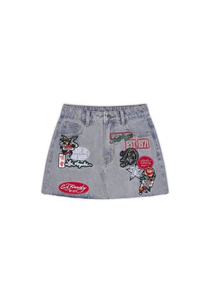 Ed Hardy, MULTI BADGE TATTOO - A-lijn rok - mid blue