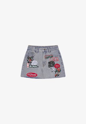 Ed Hardy, MULTI BADGE TATTOO - A-lijn rok - mid blue