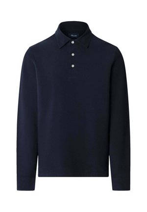 Camisa de polo de manga larga en algodón navy, con un collar clásico, cierre de tres botones y puños acanalados. Textura suave sin patrones.